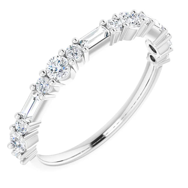 14K Straight Baguette &amp; Triple Round Diamond Anniversary Band