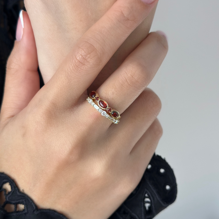 14K Straight Baguette &amp; Triple Round Diamond Anniversary Band