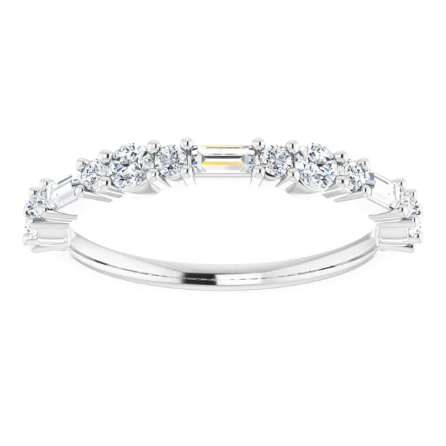 14K Straight Baguette &amp; Triple Round Diamond Anniversary Band