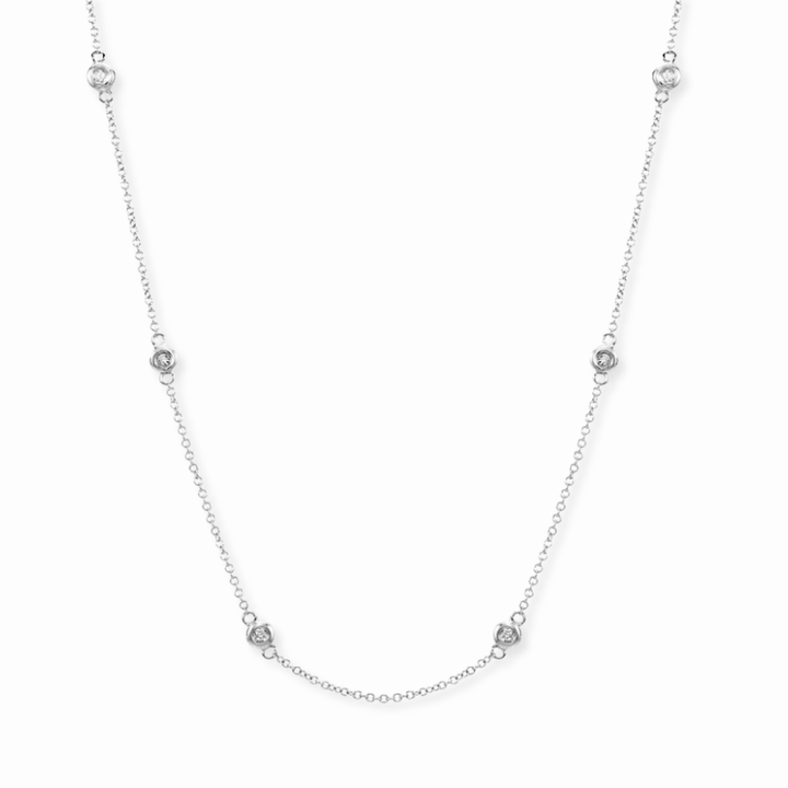 14K Ten Diamond Bezel Station Necklace