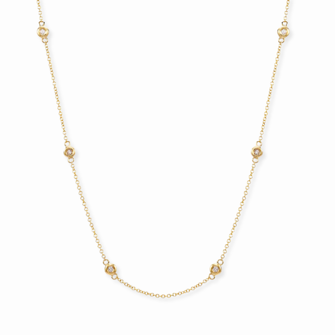14K Ten Diamond Bezel Station Necklace