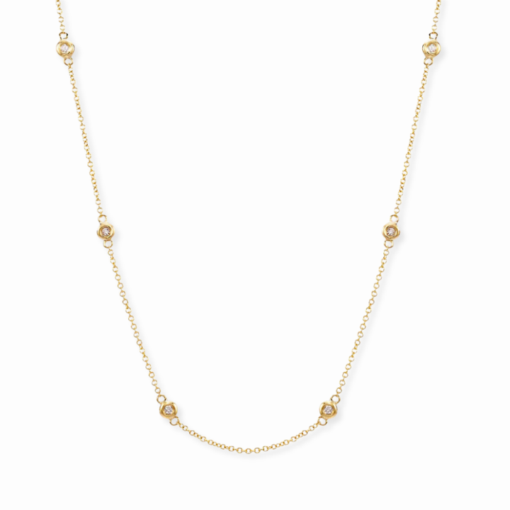 14K Ten Diamond Bezel Station Necklace