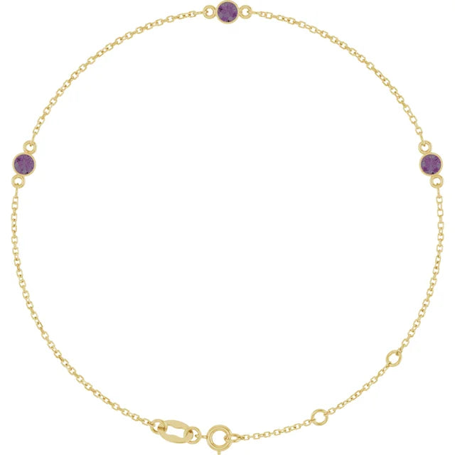 14K Three Bezel Gemstone Bracelet
