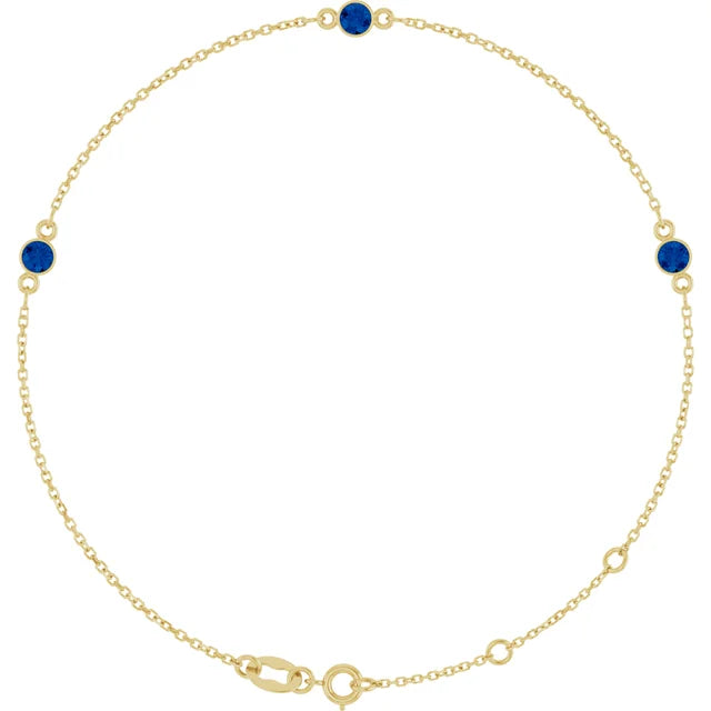 14K Three Bezel Gemstone Bracelet