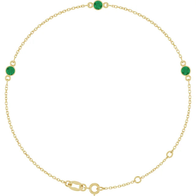 14K Three Bezel Gemstone Bracelet