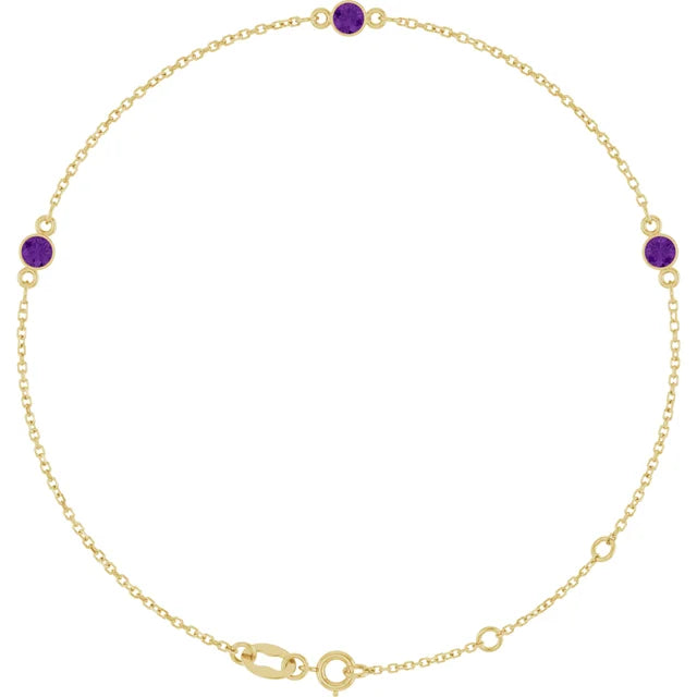 14K Three Bezel Gemstone Bracelet