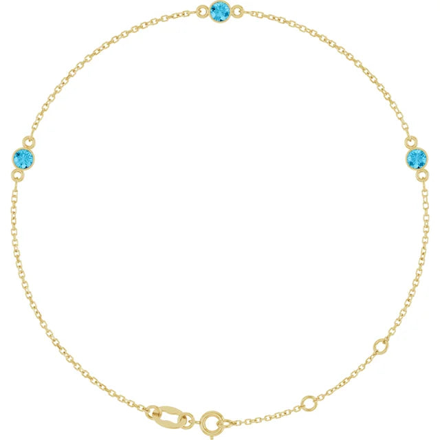 14K Three Bezel Gemstone Bracelet