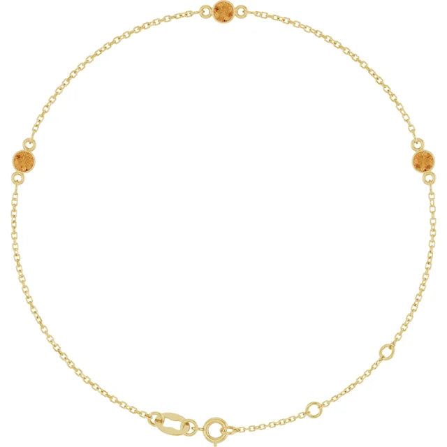 14K Three Bezel Gemstone Bracelet