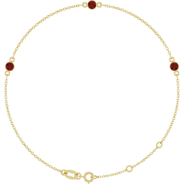 14K Three Bezel Gemstone Bracelet