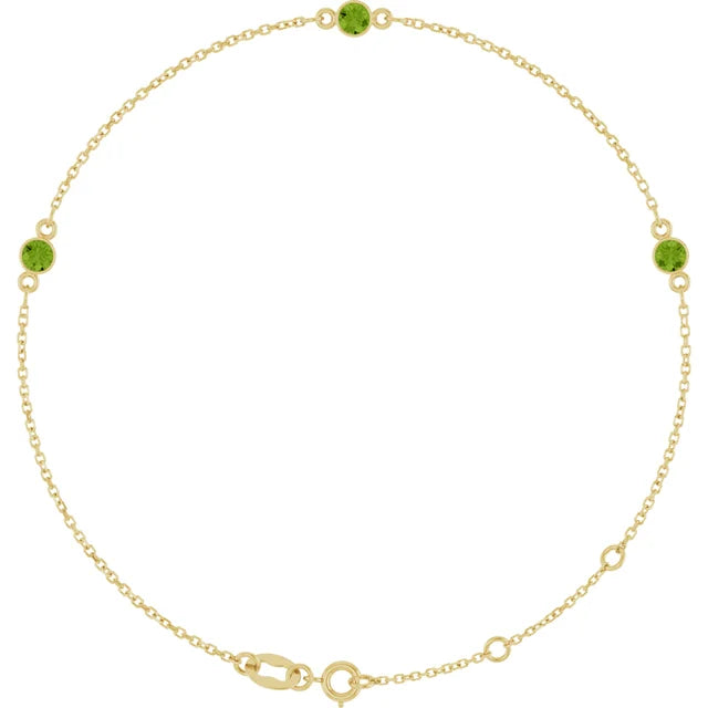 14K Three Bezel Gemstone Bracelet