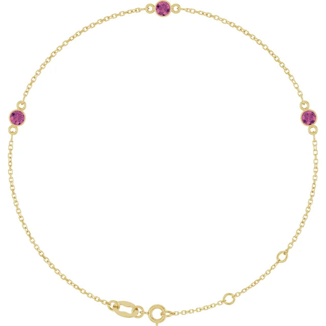 14K Three Bezel Gemstone Bracelet