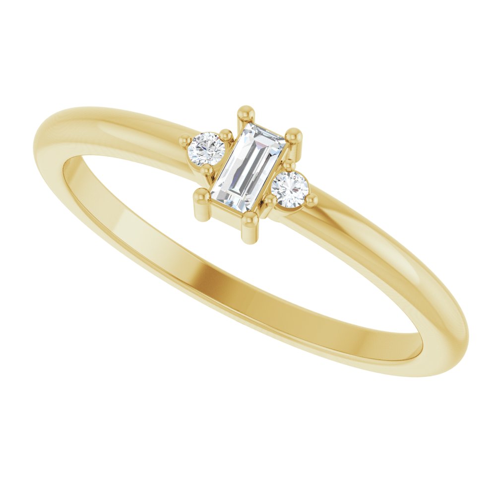 14K Three-Stone Baguette Diamond Ring