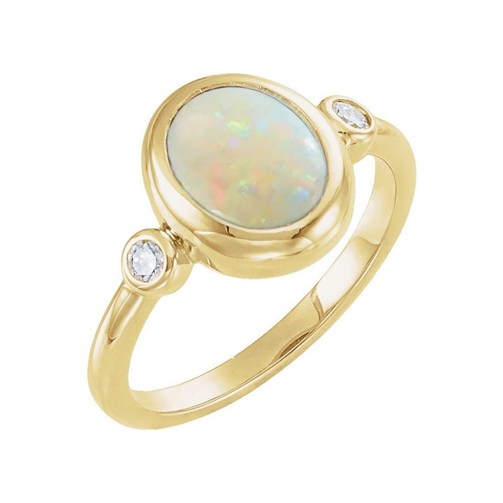 14K Three-Stone Gemstone &amp; Diamond Bezel Ring