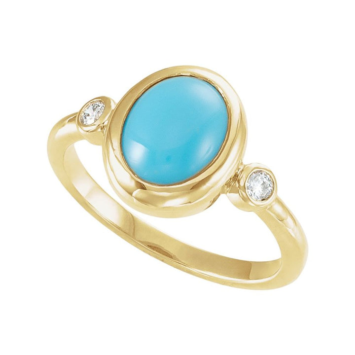14K Three-Stone Gemstone &amp; Diamond Bezel Ring