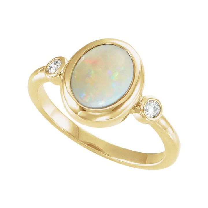 14K Three-Stone Gemstone &amp; Diamond Bezel Ring