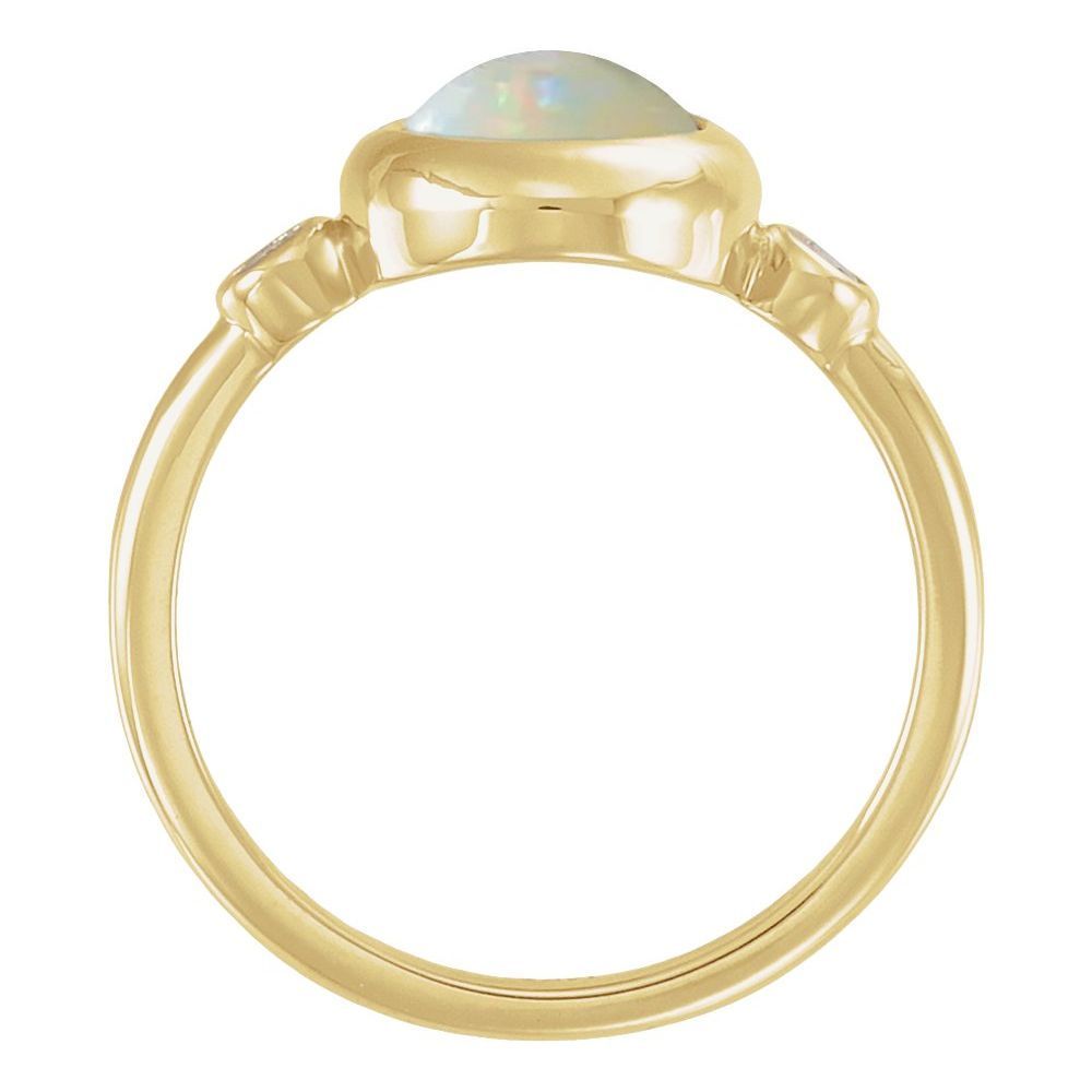 14K Three-Stone Gemstone &amp; Diamond Bezel Ring