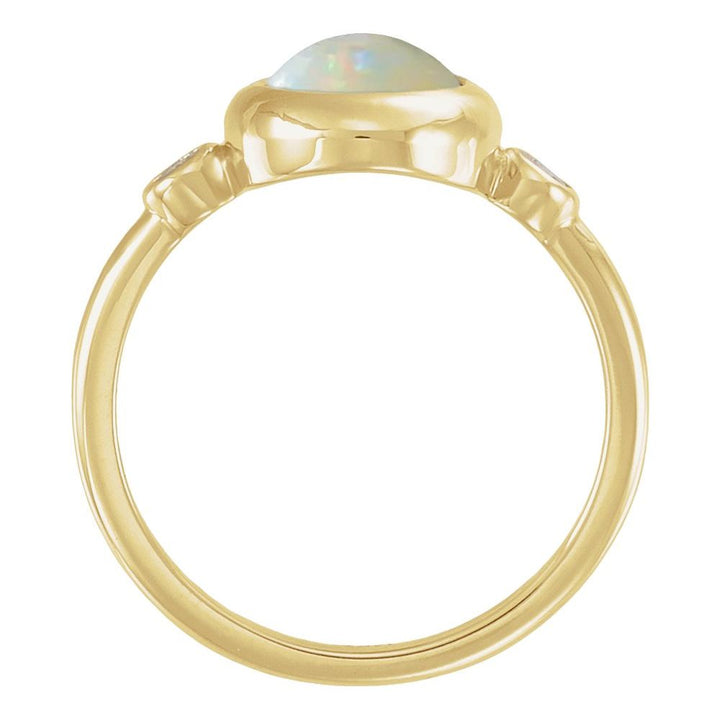 14K Three-Stone Gemstone &amp; Diamond Bezel Ring
