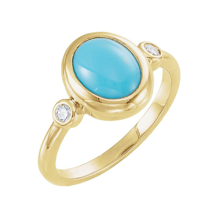 14K Three-Stone Gemstone &amp; Diamond Bezel Ring