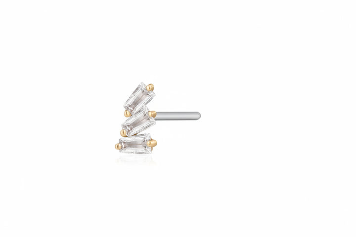14K Trio Baguette White Sapphire Flat Back Stud