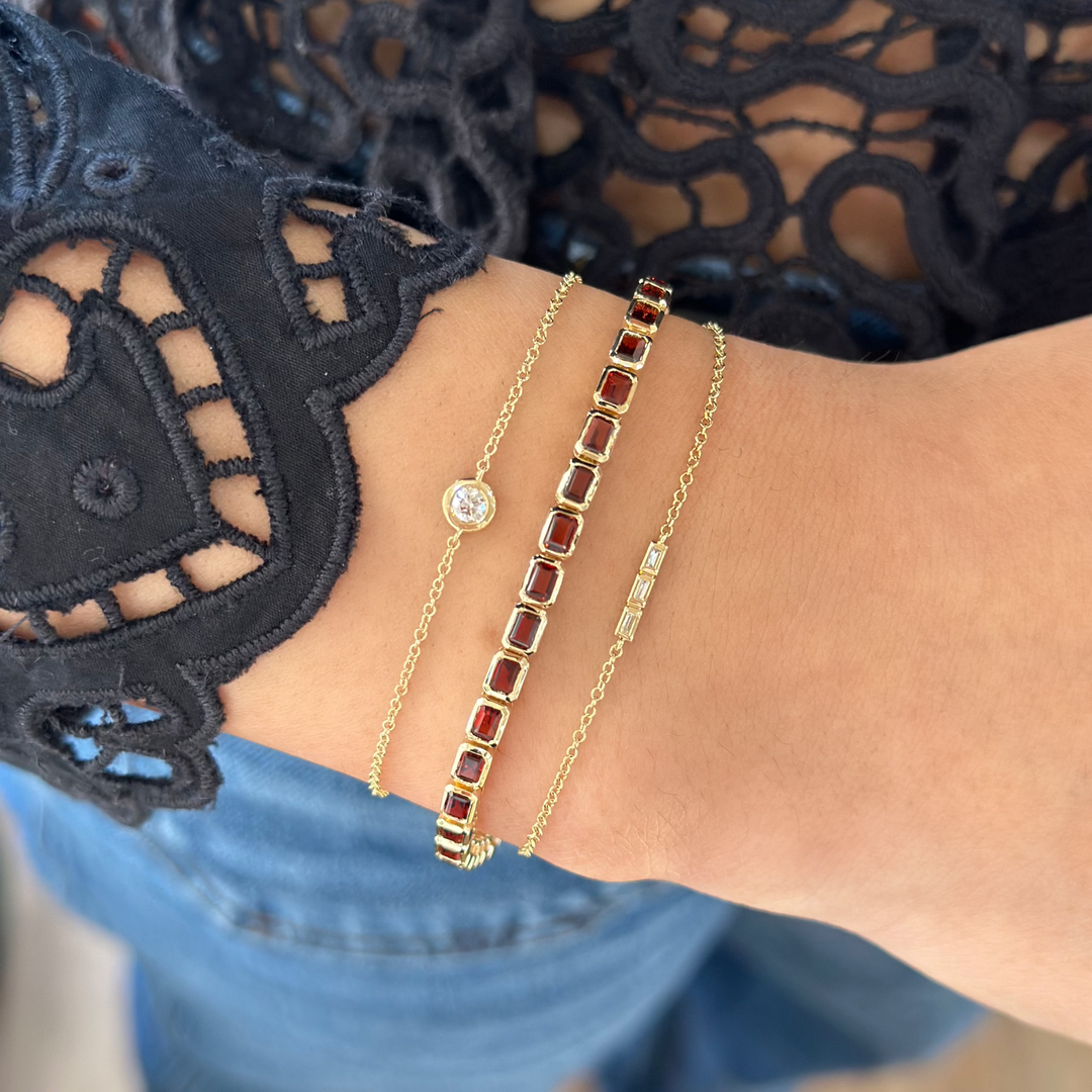 14K Emerald-Cut Bezel Gemstone Line Bracelet