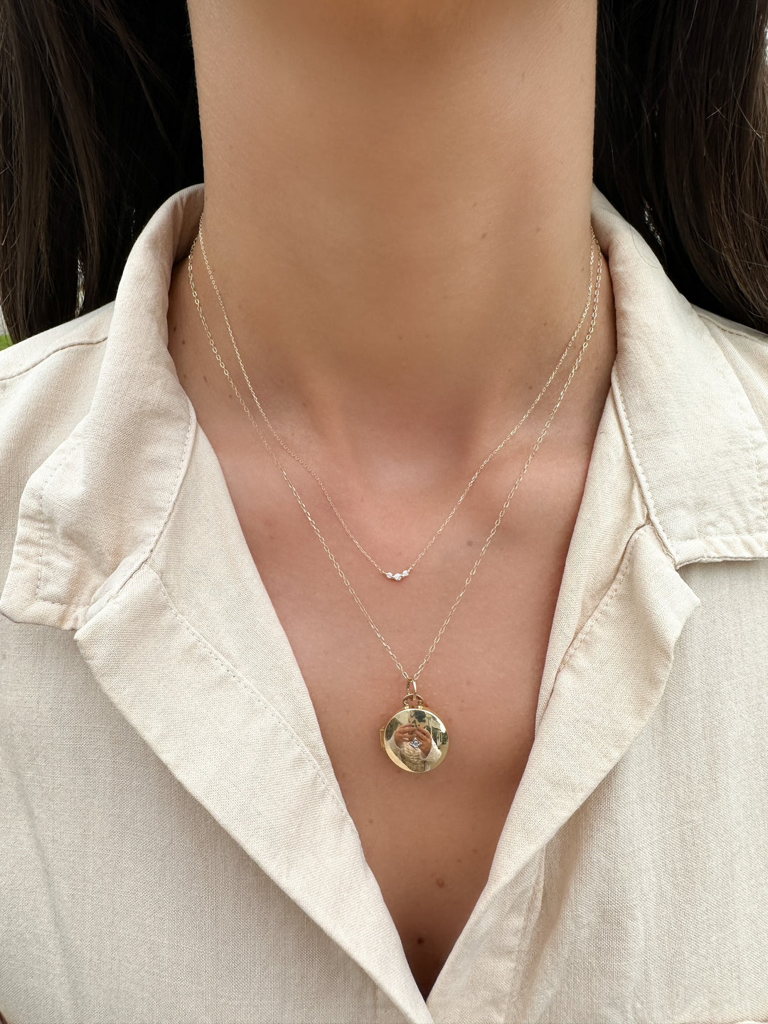 14K Triple Diamond Necklace