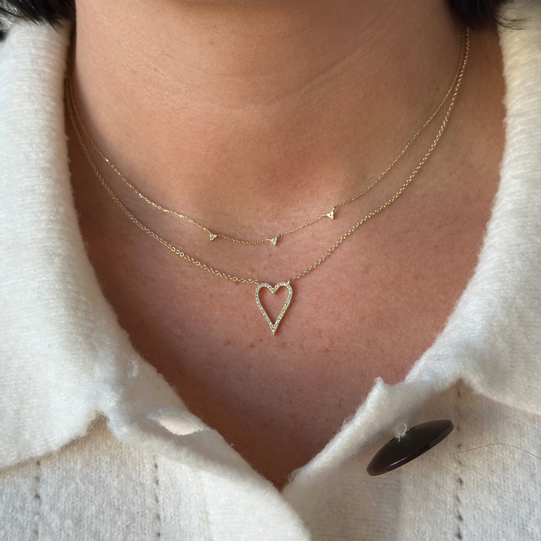 14K Triple Diamond Station Necklace
