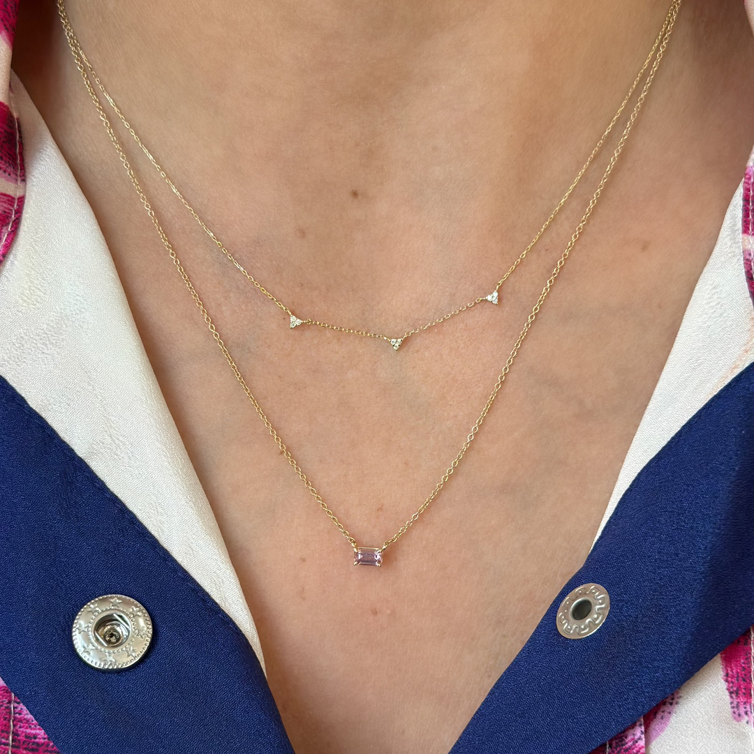 14K Emerald-Cut Gemstone Solitaire Necklace