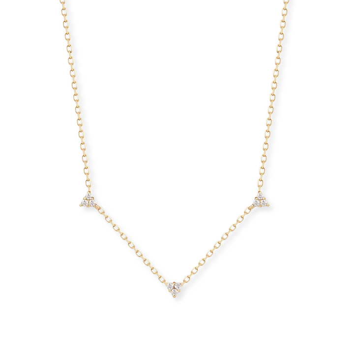 14K Triple Diamond Station Necklace