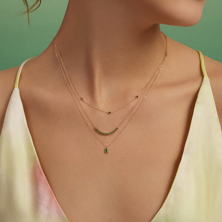 14K Triple Tsavorite Station Necklace