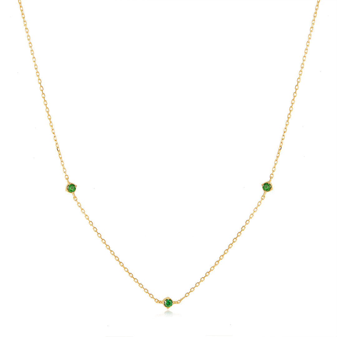 14K Triple Tsavorite Station Necklace