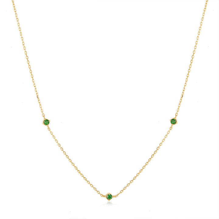 14K Triple Tsavorite Station Necklace
