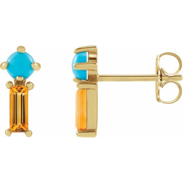 14K Two-Stone Bar Studs