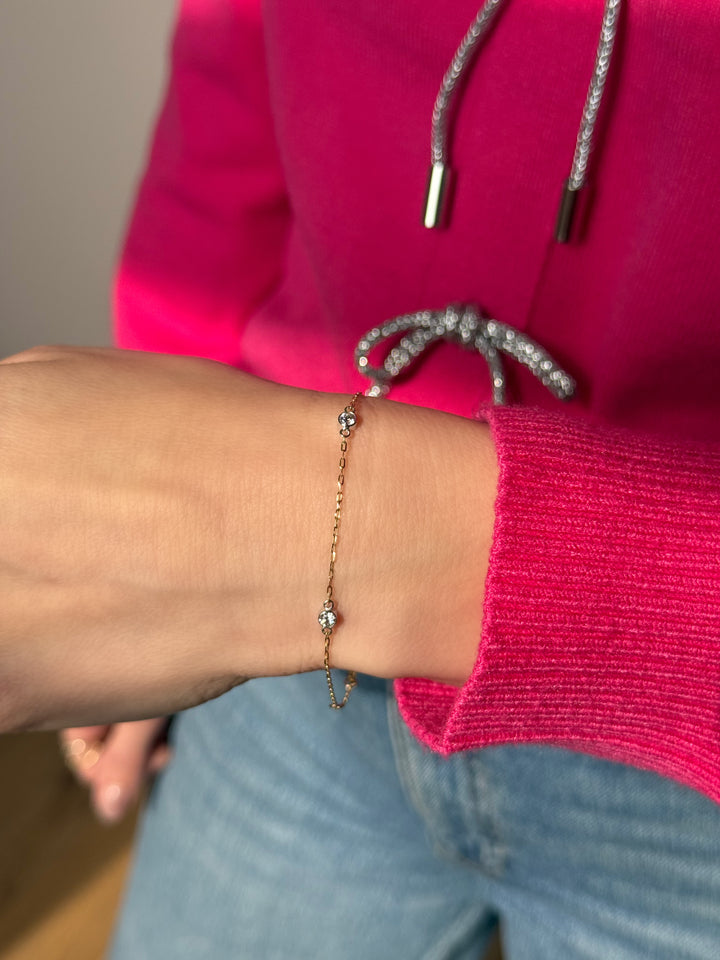 14K Two-Tone Bezel Diamond Station Bracelet
