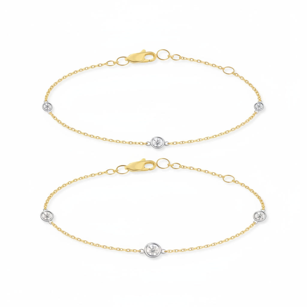 14K Two-Tone Bezel Diamond Station Bracelet