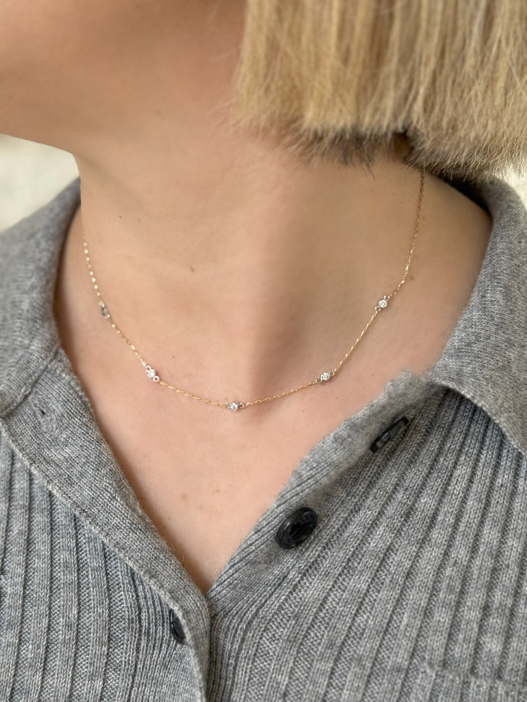 14K Two-Tone Bezel Diamond Station Necklace