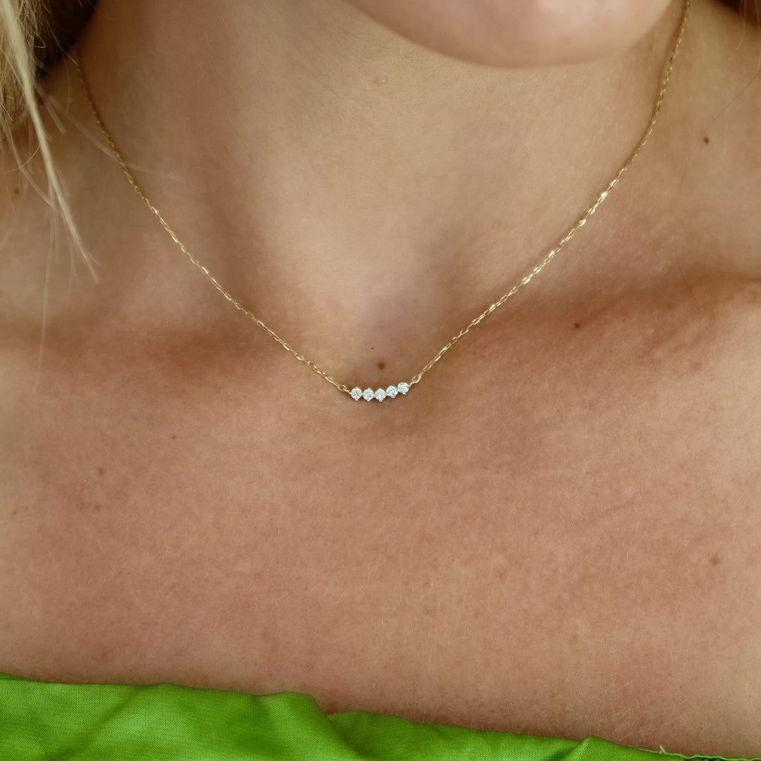 14K Two-Tone Diamond Curved Bar Necklace