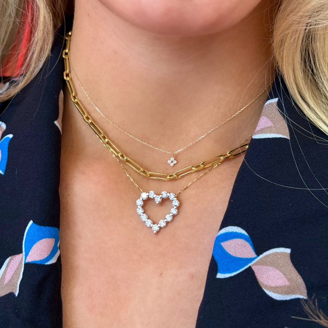 14K Two-Tone Diamond Open Heart Necklace