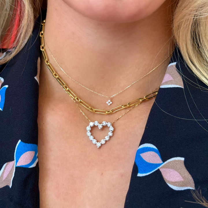 14K Two-Tone Diamond Open Heart Necklace