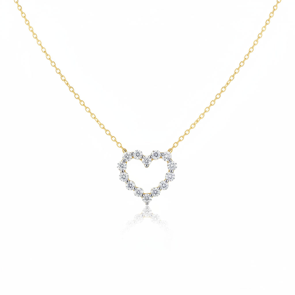 14K Two-Tone Diamond Open Heart Necklace