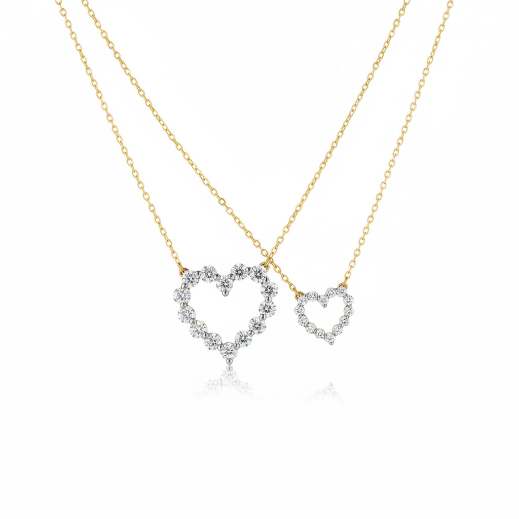 14K Two-Tone Diamond Open Heart Necklace