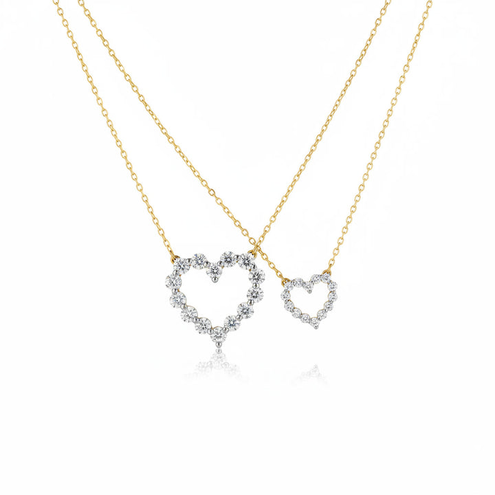 14K Two-Tone Diamond Open Heart Necklace