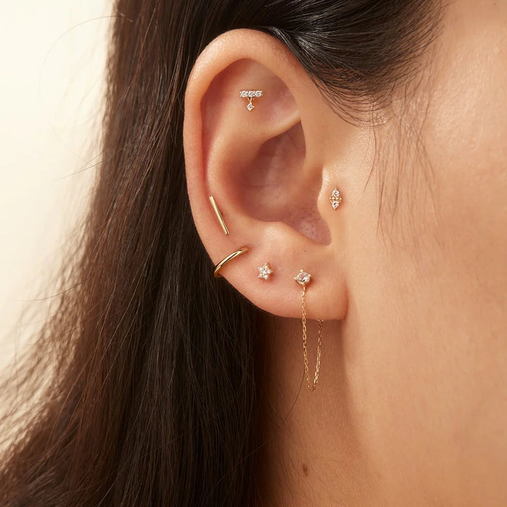 14K White Sapphire Drop Chain Stud Earring