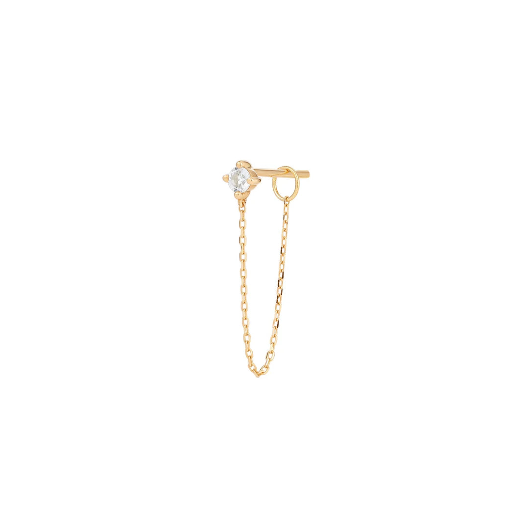14K White Sapphire Drop Chain Stud Earring