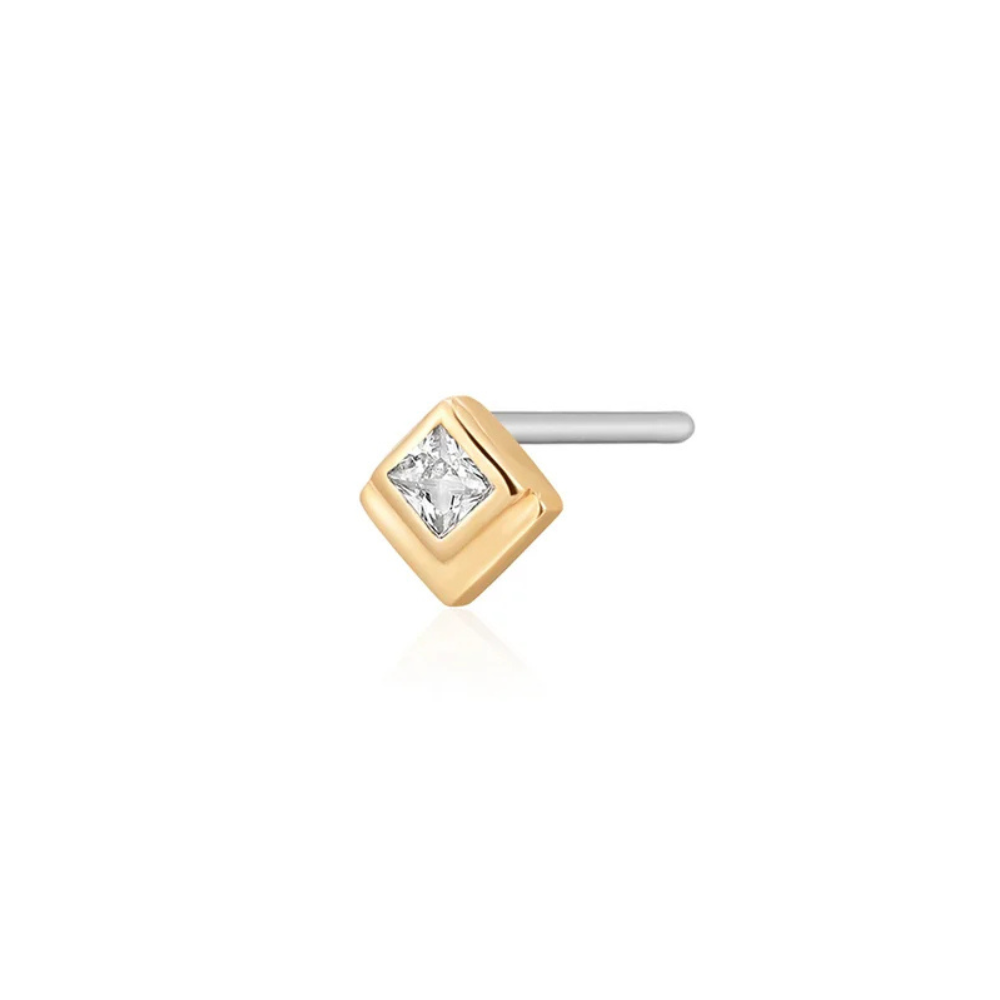 14K White Sapphire Square Pyramid Flat Back Stud