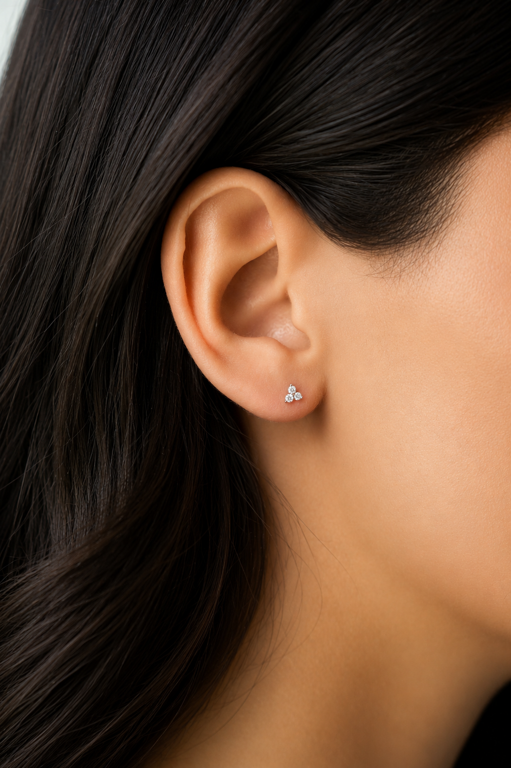 14K White Sapphire Triple Cluster Flat Back Stud-Embark Fine Jewelry