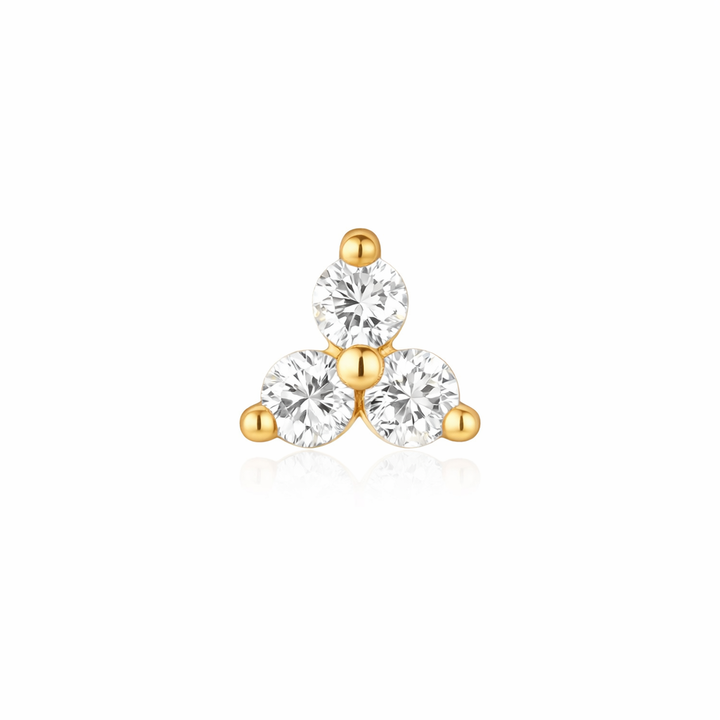 14K White Sapphire Triple Cluster Flat Back Stud