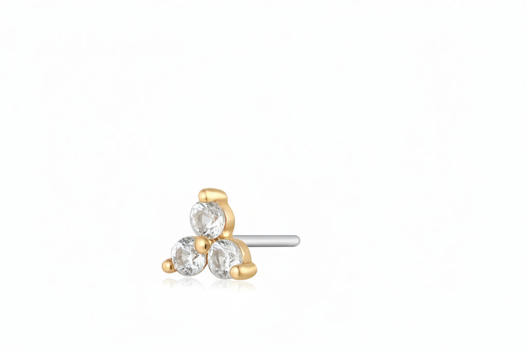 14K White Sapphire Triple Cluster Flat Back Stud