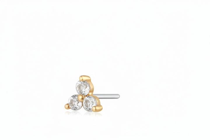 14K White Sapphire Triple Cluster Flat Back Stud