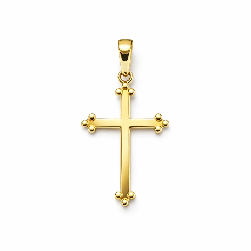 14K Yellow Gold Beaded Fancy Cross Pendant