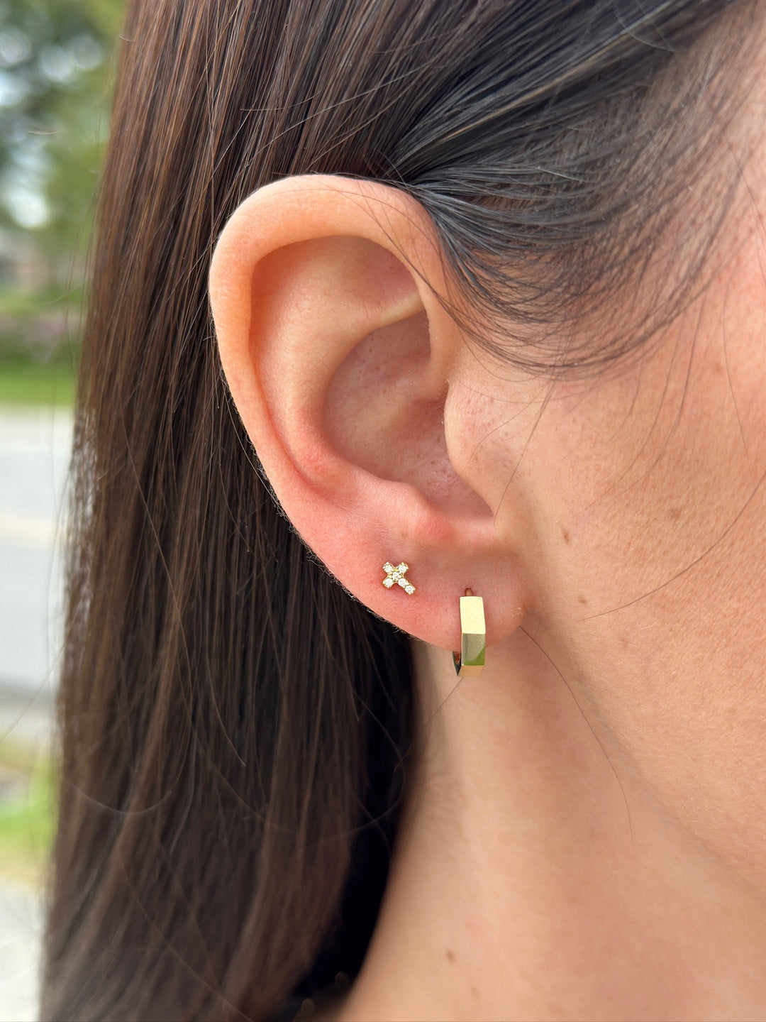 14K .06 CTW Natural Diamond Cross Studs